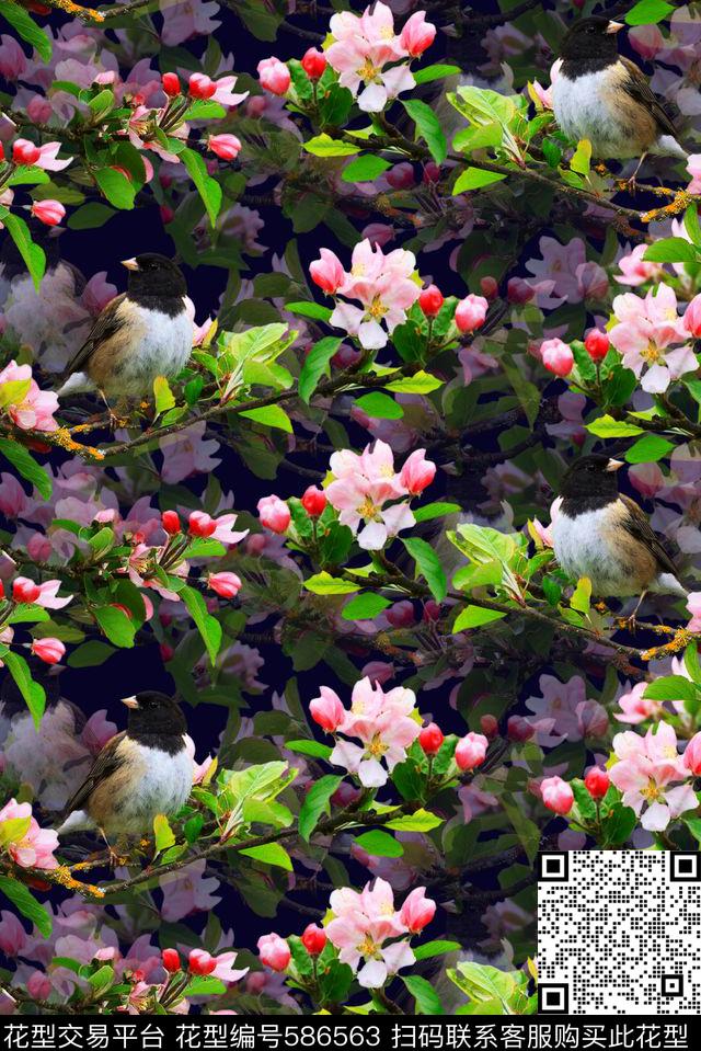 流行时尚树枝花卉桃花数码印花华亿平台下载（图片编号: 586563） - 瓦栏（Walan）