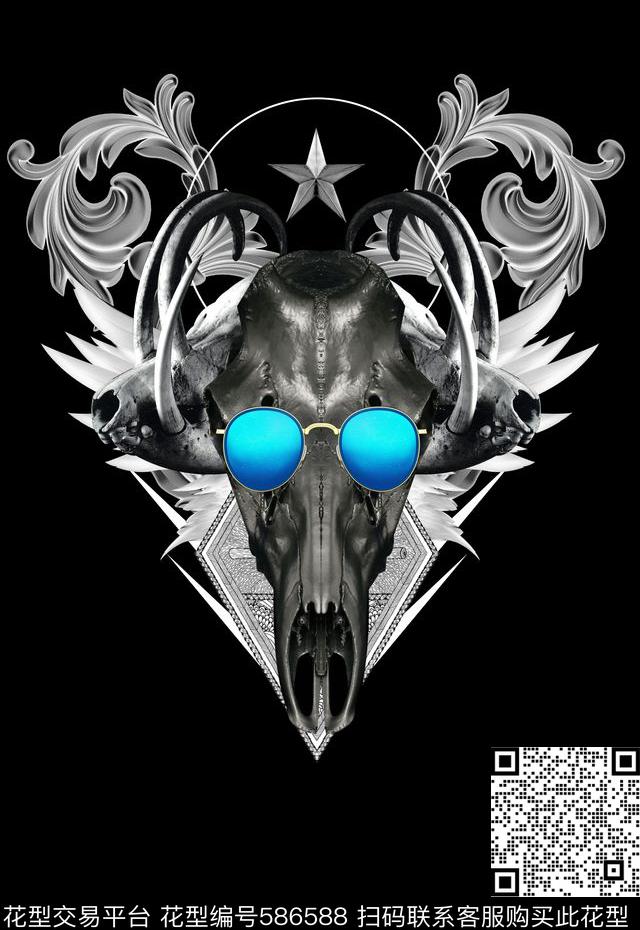 骷髅羊头T恤卫衣印花个性男装数码印花华亿平台下载（图片编号: 586588） - 瓦栏（Walan）