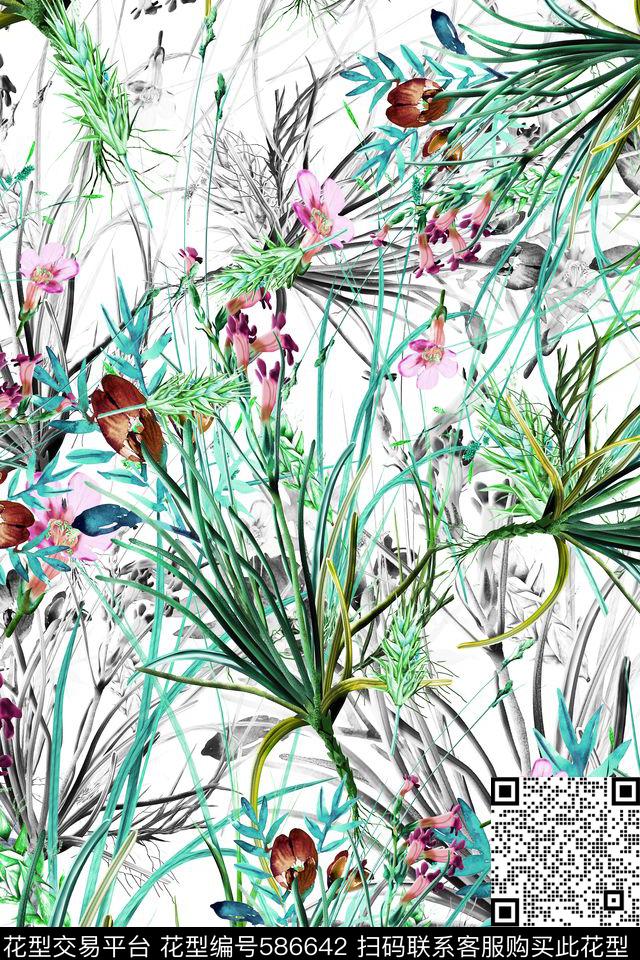 男女泳装四方连续花鸟植物数码印花华亿平台下载（图片编号: 586642） - 瓦栏（Walan）