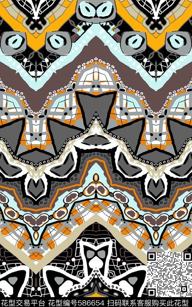 波浪纹民族风0分色区传统印花华亿平台下载（图片编号: 586654） - 瓦栏（Walan）