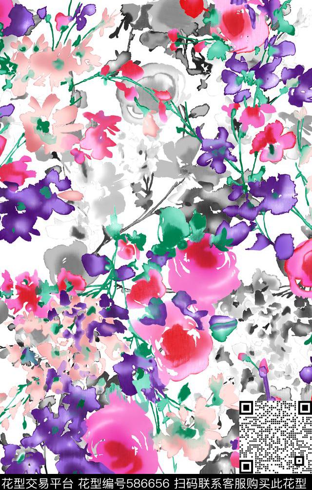 花朵数码印花华亿平台下载（图片编号: 586656） - 瓦栏（Walan）