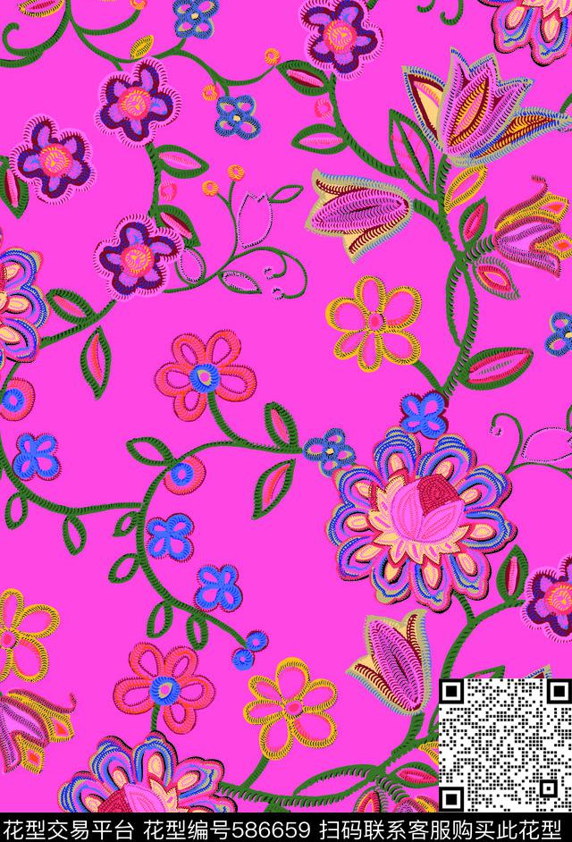 传统提花线条花传统印花华亿平台下载（图片编号: 586659） - 瓦栏（Walan）