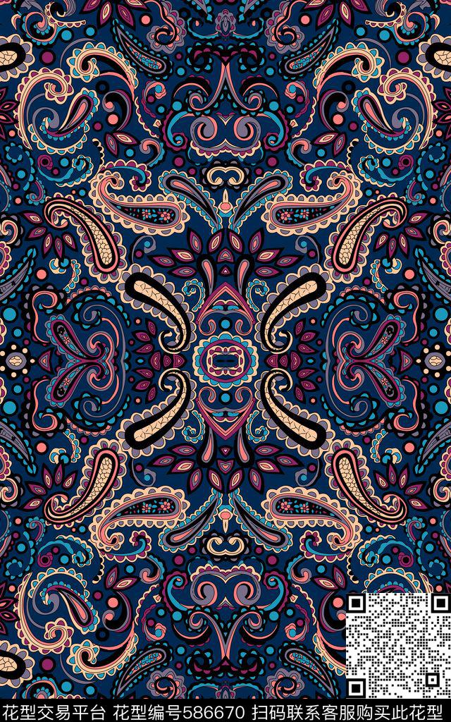 民族风0分色区佩斯利传统印花华亿平台下载（图片编号: 586670） - 瓦栏（Walan）