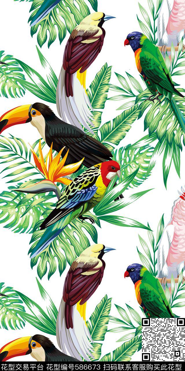 花朵动物鸟数码印花华亿平台下载（图片编号: 586673） - 瓦栏（Walan）
