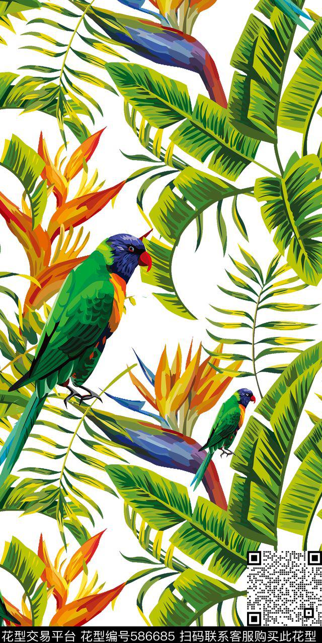 树叶鸟动物数码印花华亿平台下载（图片编号: 586685） - 瓦栏（Walan）