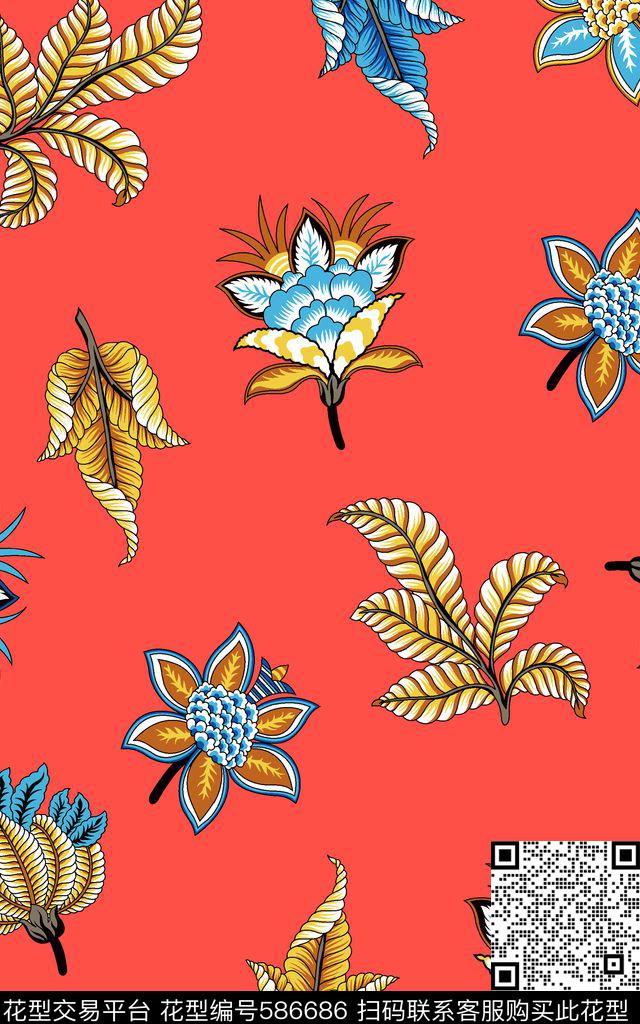 民族风卷草纹花卉波西米亚传统印花华亿平台下载（图片编号: 586686） - 瓦栏（Walan）