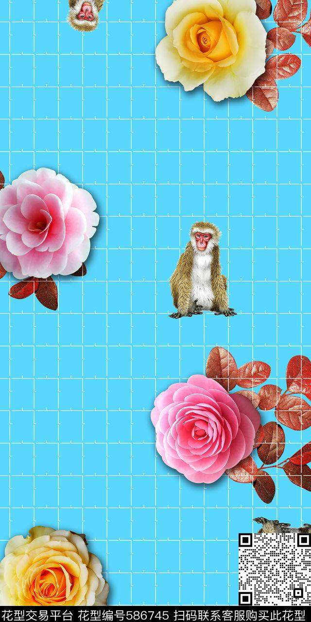 满版花卉猴子数码印花华亿平台下载（图片编号: 586745） - 瓦栏（Walan）