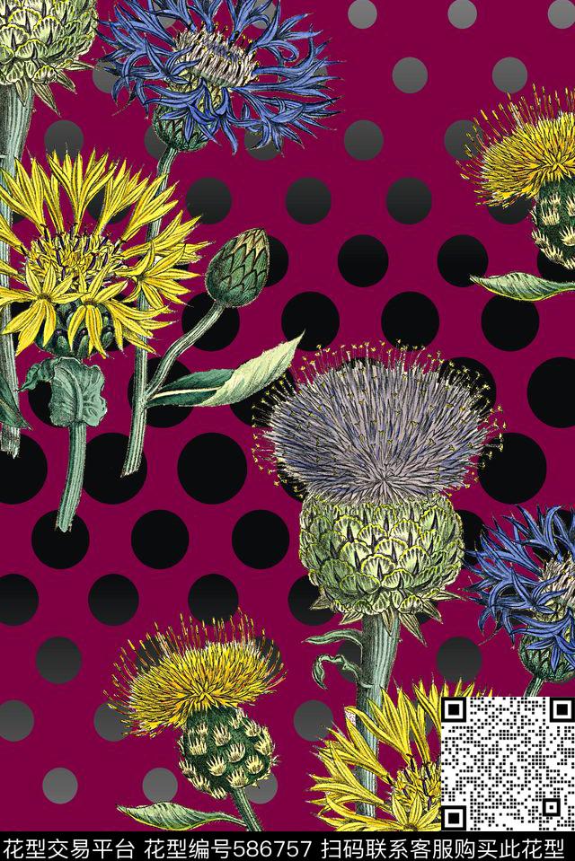 花卉大牌复古数码印花华亿平台下载（图片编号: 586757） - 瓦栏（Walan）