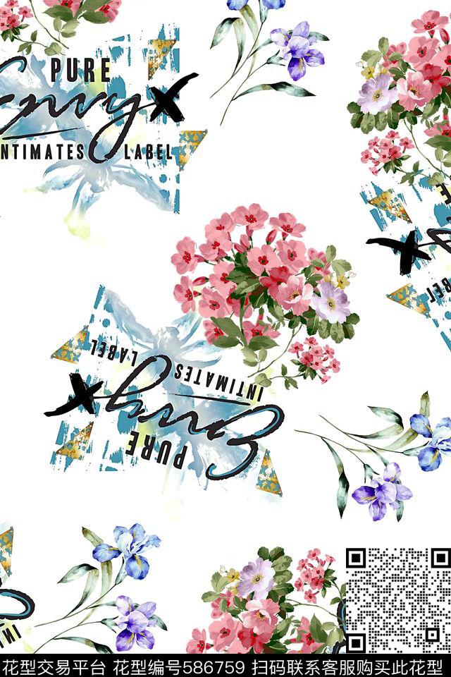 休闲字母花卉衬衫裙子数码印花华亿平台下载（图片编号: 586759） - 瓦栏（Walan）