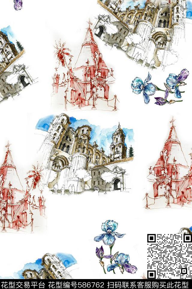 休闲水彩建筑线条衬衫半裙数码印花华亿平台下载（图片编号: 586762） - 瓦栏（Walan）