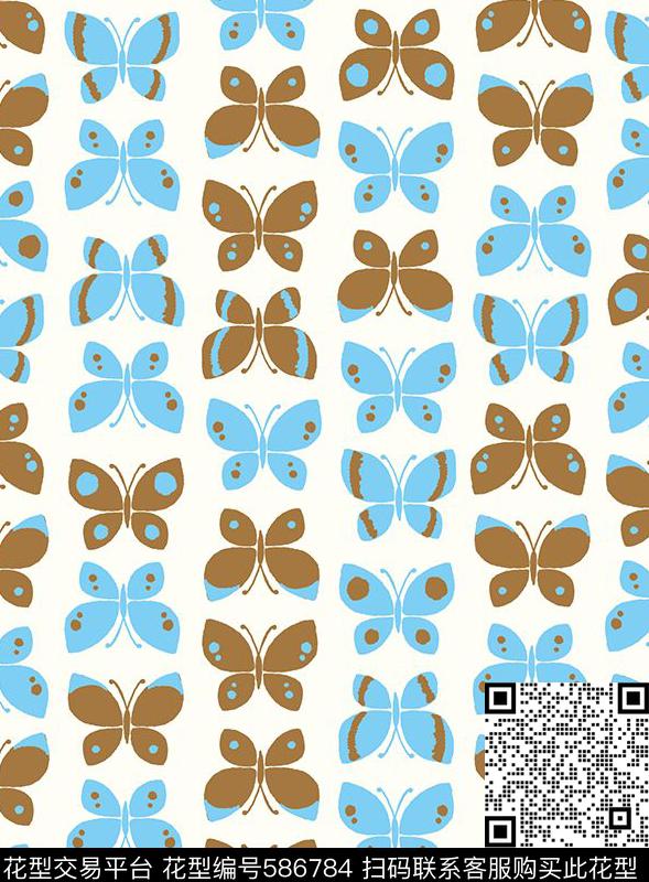 简约蝴蝶蓝色传统印花华亿平台下载（图片编号: 586784） - 瓦栏（Walan）