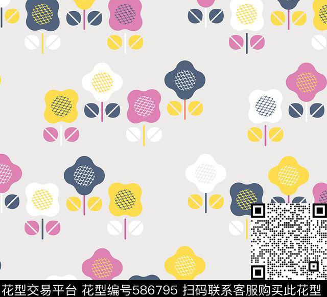 简约花卉彩色传统印花华亿平台下载（图片编号: 586795） - 瓦栏（Walan）