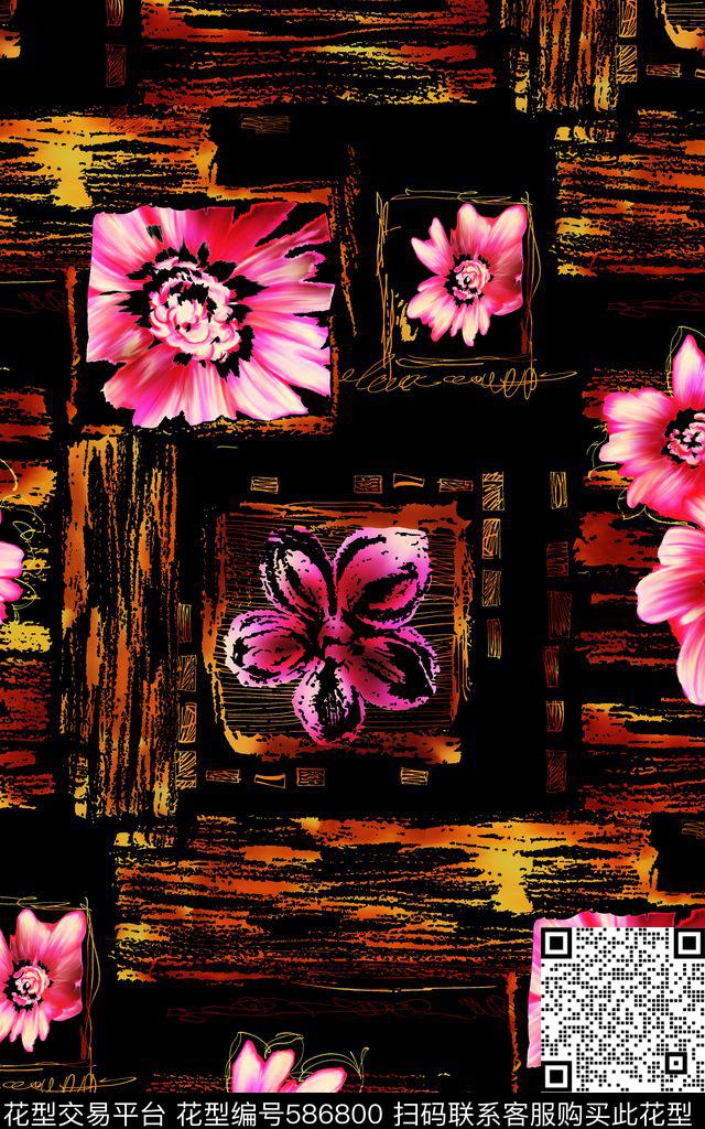 花朵破碎抽象数码印花华亿平台下载（图片编号: 586800） - 瓦栏（Walan）