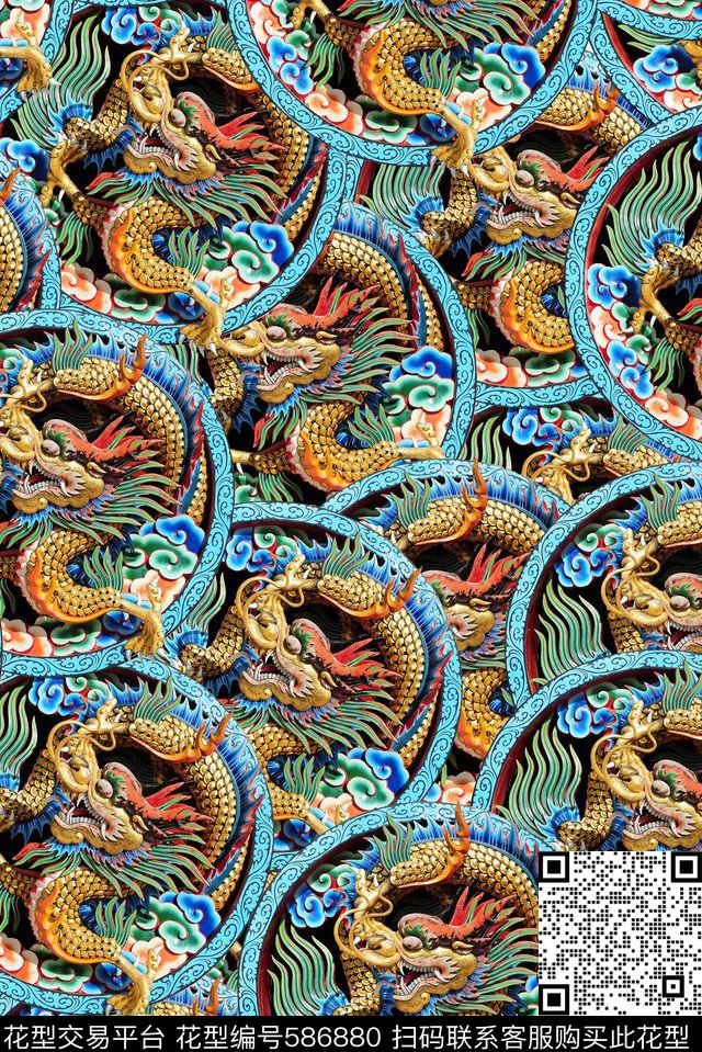 立体浮雕龙数码印花华亿平台下载（图片编号: 586880） - 瓦栏（Walan）
