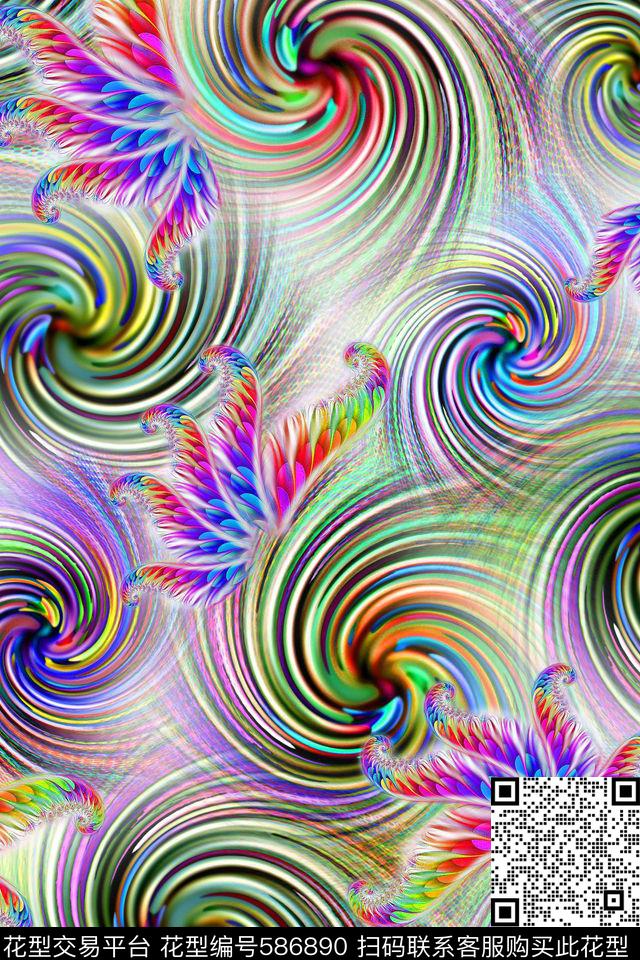 抽象螺旋纹几何数码印花华亿平台下载（图片编号: 586890） - 瓦栏（Walan）