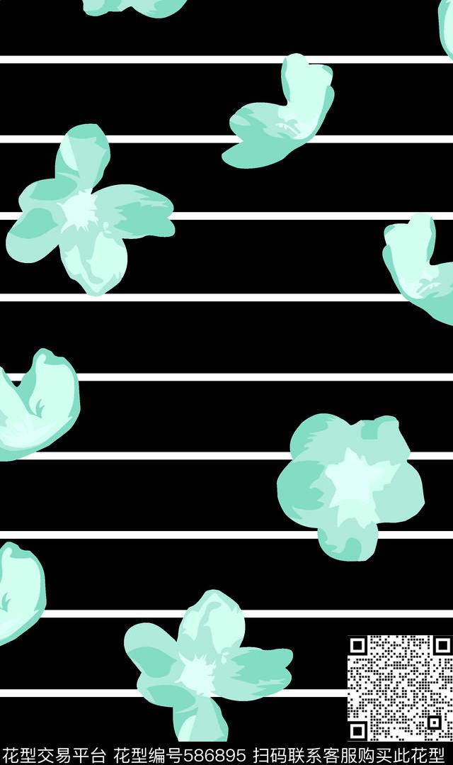 花卉花线条数码印花华亿平台下载（图片编号: 586895） - 瓦栏（Walan）