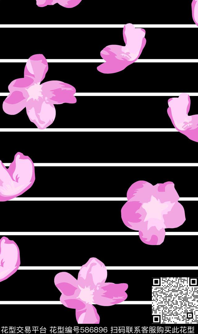 花卉花线条数码印花华亿平台下载（图片编号: 586896） - 瓦栏（Walan）