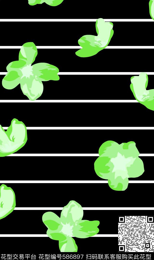 花卉花线条数码印花华亿平台下载（图片编号: 586897） - 瓦栏（Walan）