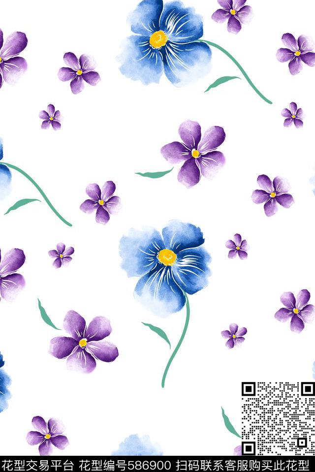 清爽手绘碎花数码印花华亿平台下载（图片编号: 586900） - 瓦栏（Walan）