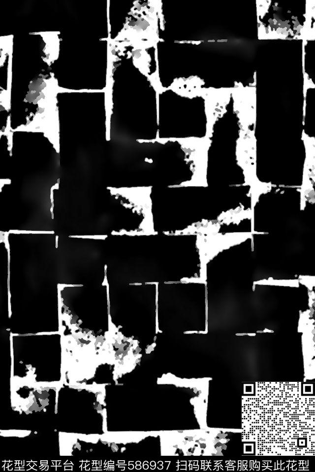 抽象黑白纹理男装衬衫数码印花华亿平台下载（图片编号: 586937） - 瓦栏（Walan）