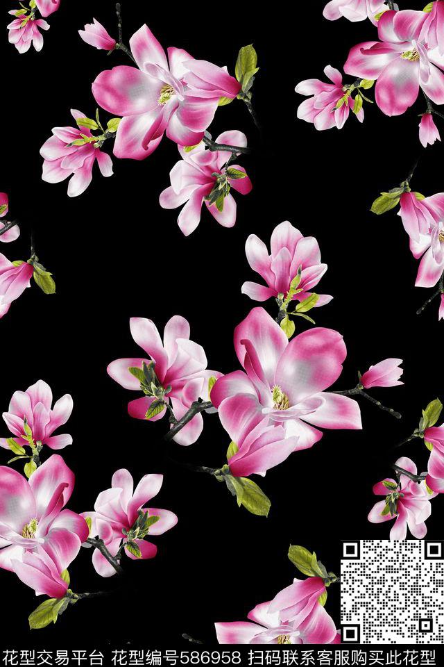 花卉清新散花数码印花华亿平台下载（图片编号: 586958） - 瓦栏（Walan）