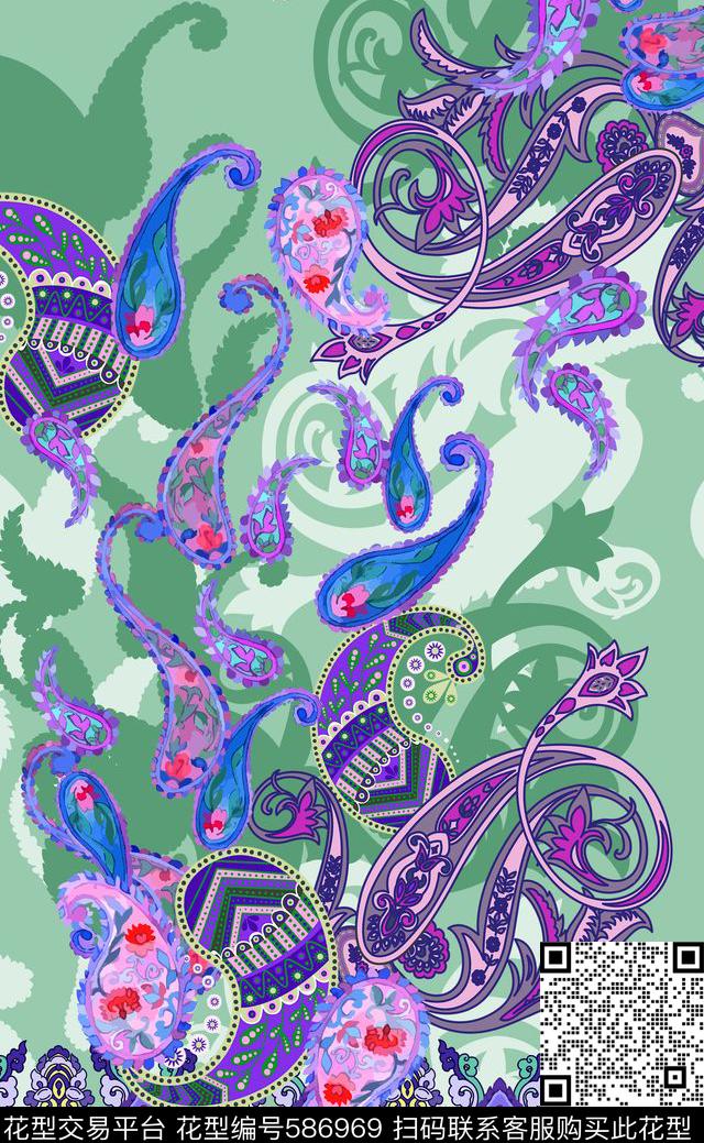 佩斯利腰果清新数码印花华亿平台下载（图片编号: 586969） - 瓦栏（Walan）