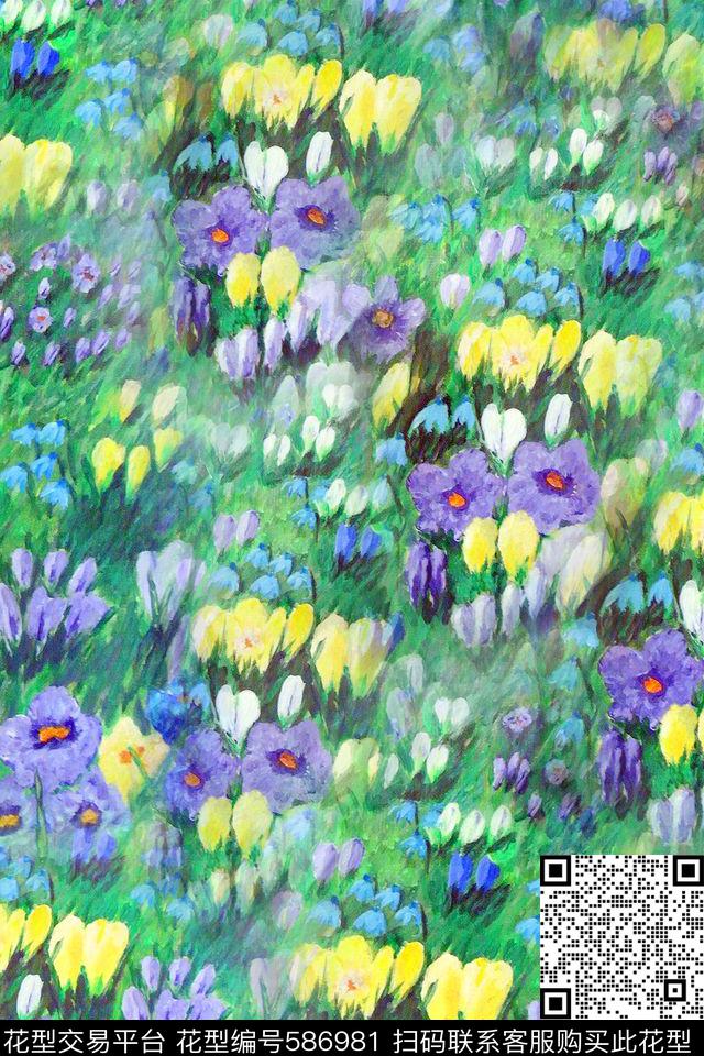 油画小碎花手绘数码印花华亿平台下载（图片编号: 586981） - 瓦栏（Walan）