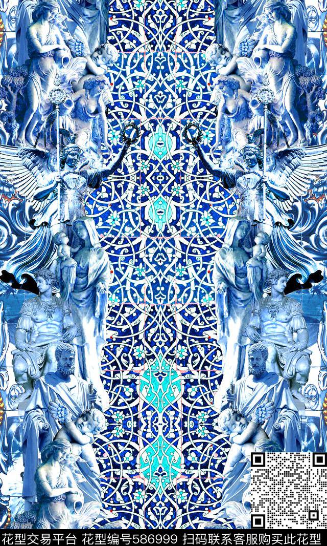 欧式希腊神话雕像数码印花华亿平台下载（图片编号: 586999） - 瓦栏（Walan）