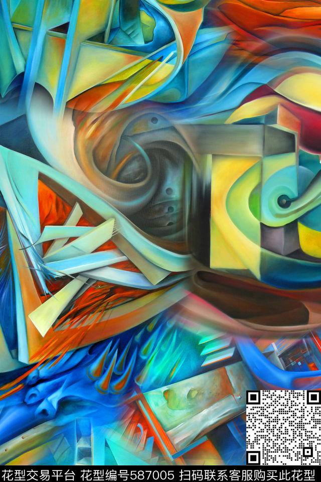 时尚抽象立体几何数码印花华亿平台下载（图片编号: 587005） - 瓦栏（Walan）