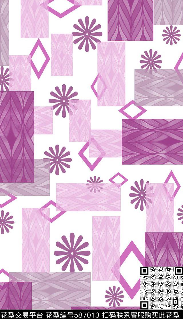 小方块时尚流行格子花卉组合传统印花华亿平台下载（图片编号: 587013） - 瓦栏（Walan）