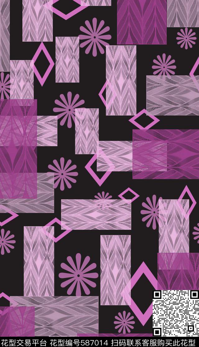 小方块时尚流行格子花卉组合传统印花华亿平台下载（图片编号: 587014） - 瓦栏（Walan）