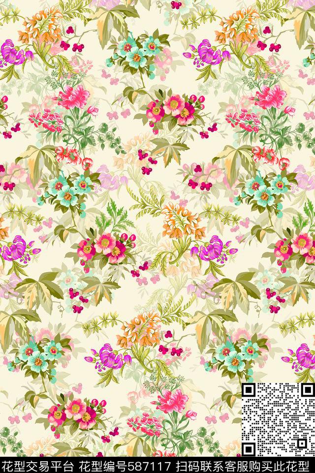 流行时尚花卉花卉底纹水彩手绘数码印花华亿平台下载（图片编号: 587117） - 瓦栏（Walan）