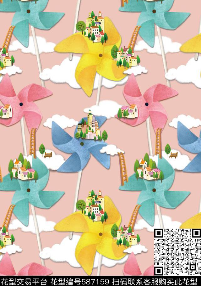 可爱少女粉色数码印花华亿平台下载（图片编号: 587159） - 瓦栏（Walan）