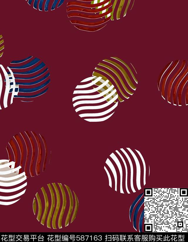 酒红波点波普数码印花华亿平台下载（图片编号: 587163） - 瓦栏（Walan）