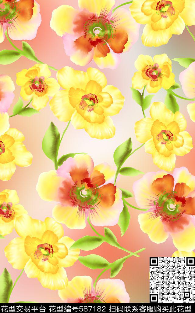 休闲风花朵素雅数码印花华亿平台下载（图片编号: 587182） - 瓦栏（Walan）