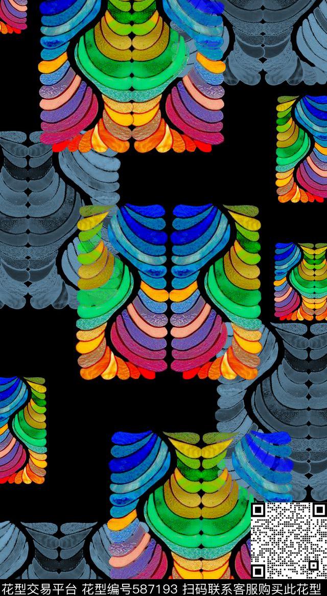 时尚大牌风格花卉格子图案数码印花华亿平台下载（图片编号: 587193） - 瓦栏（Walan）