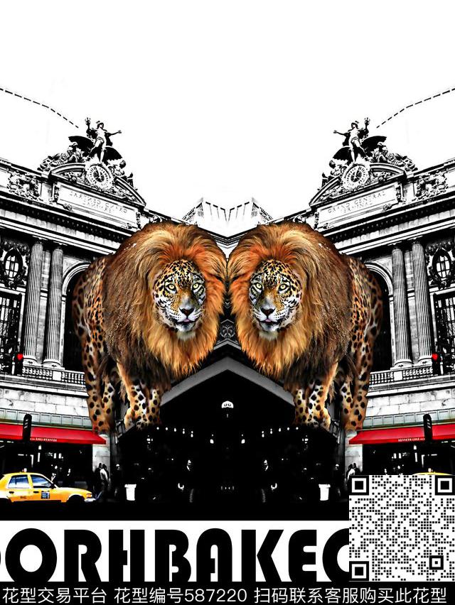 时尚潮流老虎建筑物数码印花华亿平台下载（图片编号: 587220） - 瓦栏（Walan）