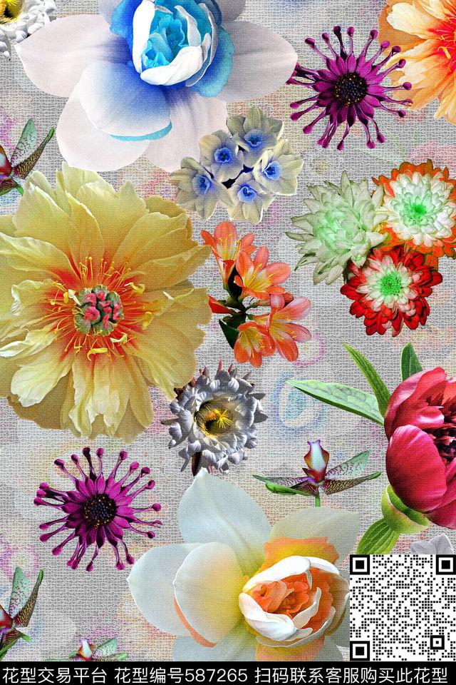 潮流时尚大牌花卉碎花数码印花华亿平台下载（图片编号: 587265） - 瓦栏（Walan）
