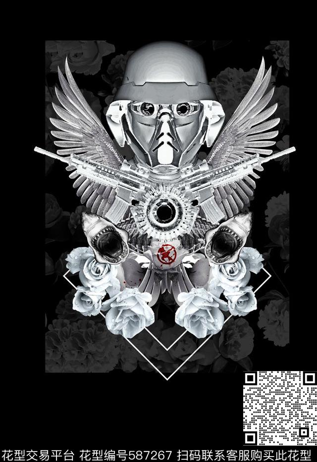 暗黑风格印花定位男装花卉数码印花华亿平台下载（图片编号: 587267） - 瓦栏（Walan）