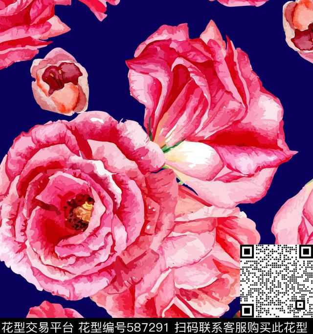 数码印花花卉大花花卉数码印花华亿平台下载（图片编号: 587291） - 瓦栏（Walan）