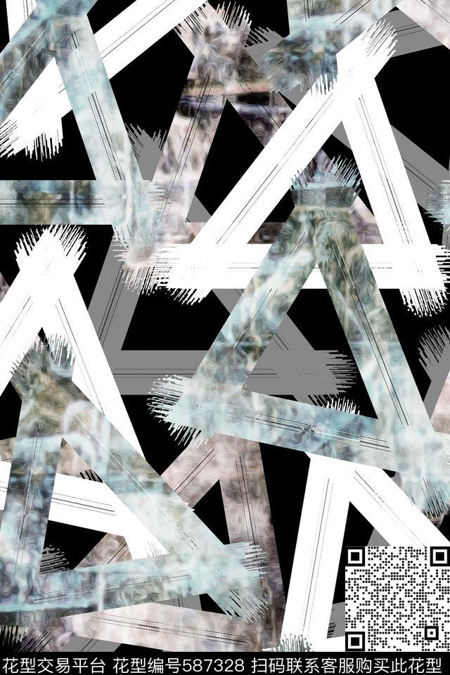 笔刷机理几何数码印花华亿平台下载（图片编号: 587328） - 瓦栏（Walan）