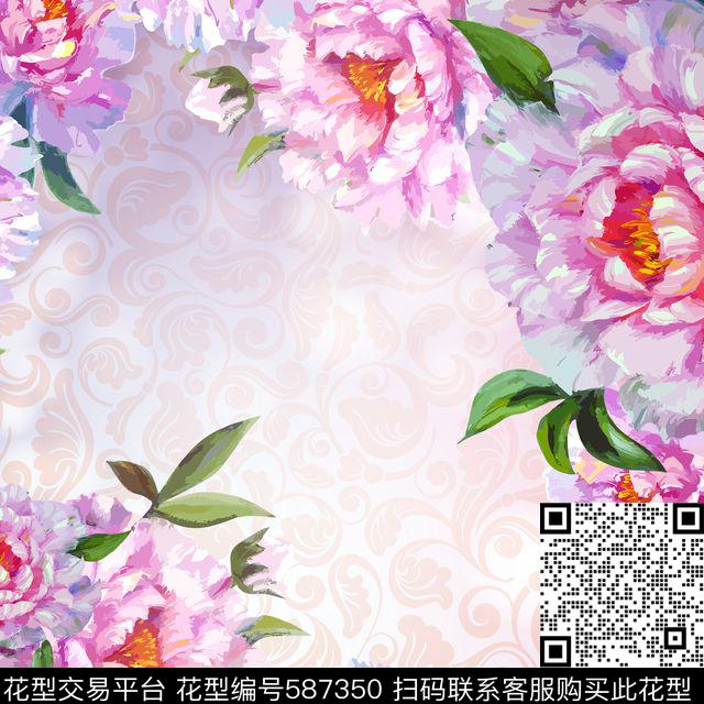 现代花卉时尚数码印花华亿平台下载（图片编号: 587350） - 瓦栏（Walan）