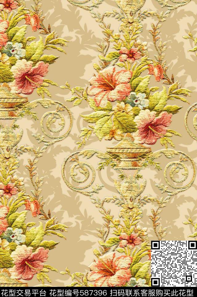 复古仿真卷草墙纸纹理数码印花华亿平台下载（图片编号: 587396） - 瓦栏（Walan）