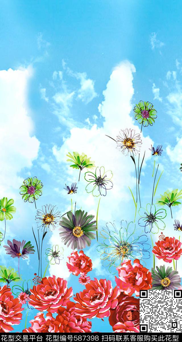 天空定位花花卉数码印花华亿平台下载（图片编号: 587398） - 瓦栏（Walan）