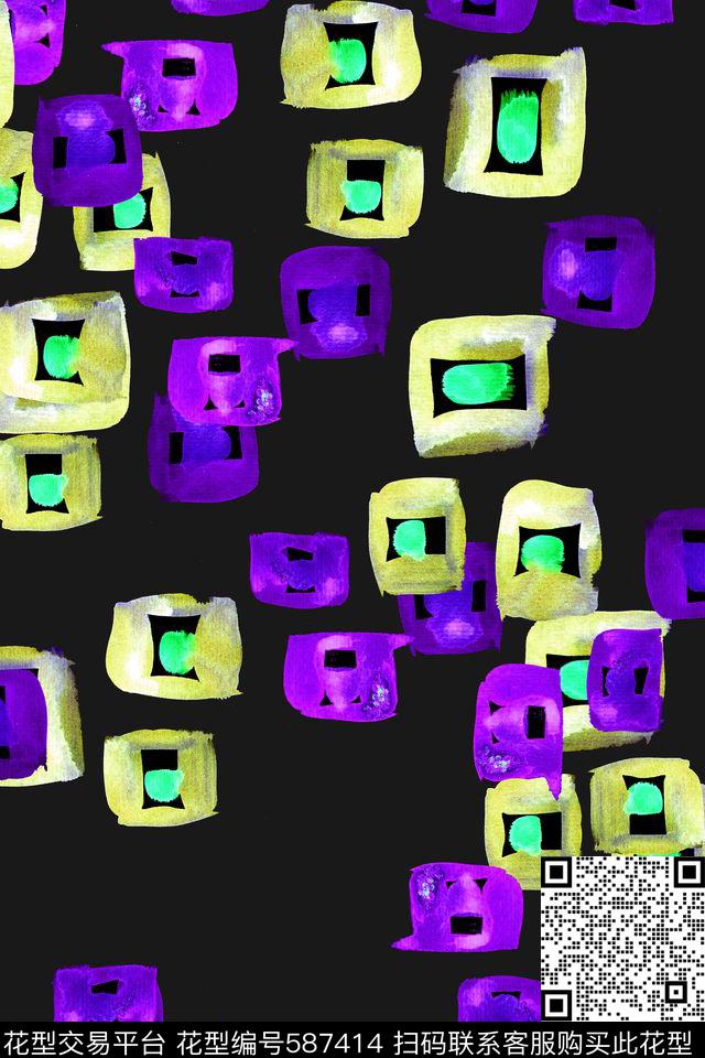 抽象水彩花卉几何传统印花华亿平台下载（图片编号: 587414） - 瓦栏（Walan）