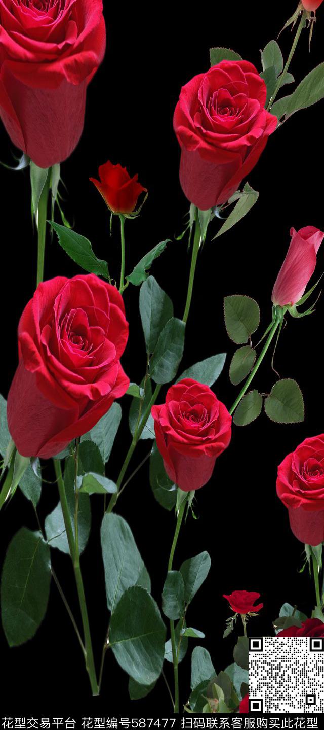 欧美定位玫瑰女装连衣裙花卉传统印花华亿平台下载（图片编号: 587477） - 瓦栏（Walan）