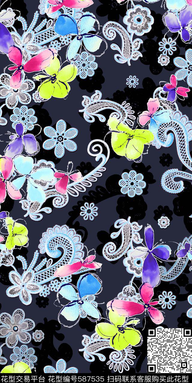 复古小碎花蕾丝数码印花华亿平台下载（图片编号: 587535） - 瓦栏（Walan）