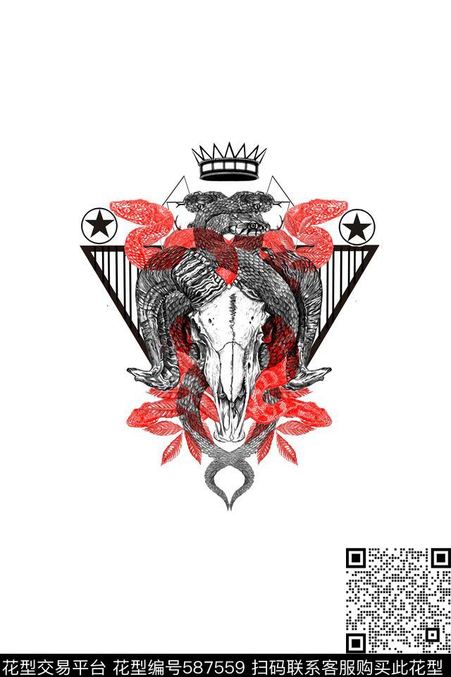 复古蛇羊头欧美流行数码印花华亿平台下载（图片编号: 587559） - 瓦栏（Walan）
