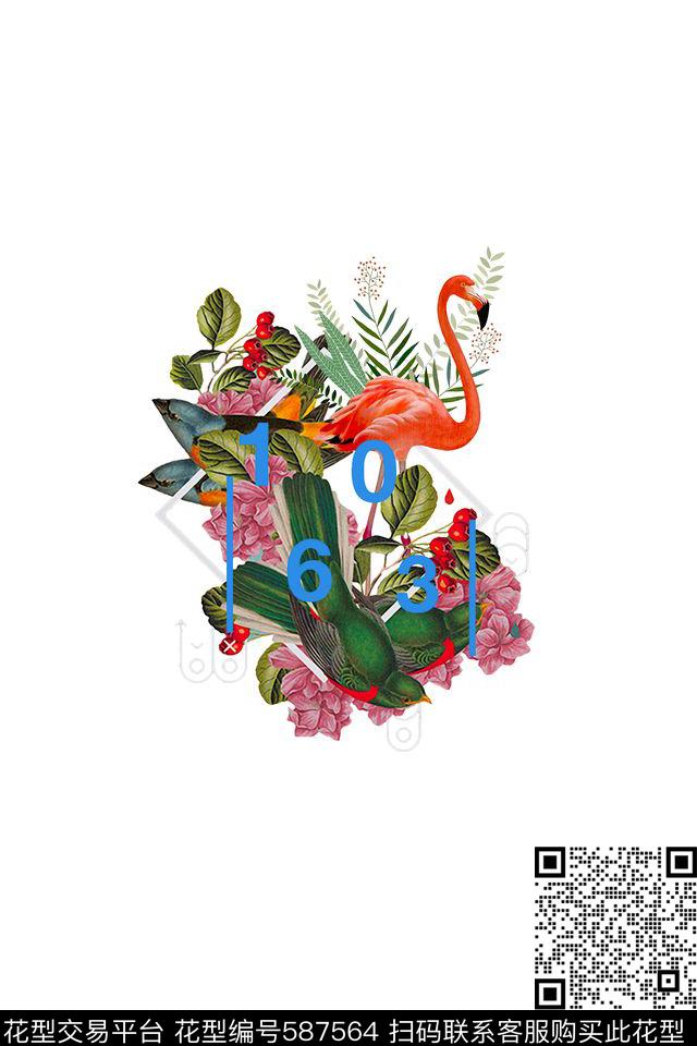休闲风花卉鸟数码印花华亿平台下载（图片编号: 587564） - 瓦栏（Walan）