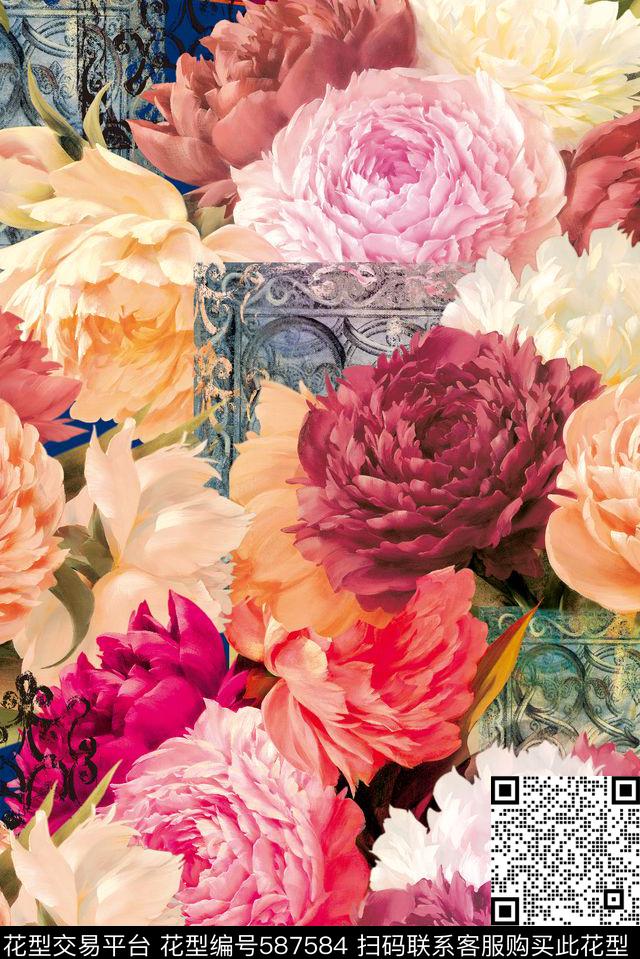 大花邮票乱搭数码印花华亿平台下载（图片编号: 587584） - 瓦栏（Walan）